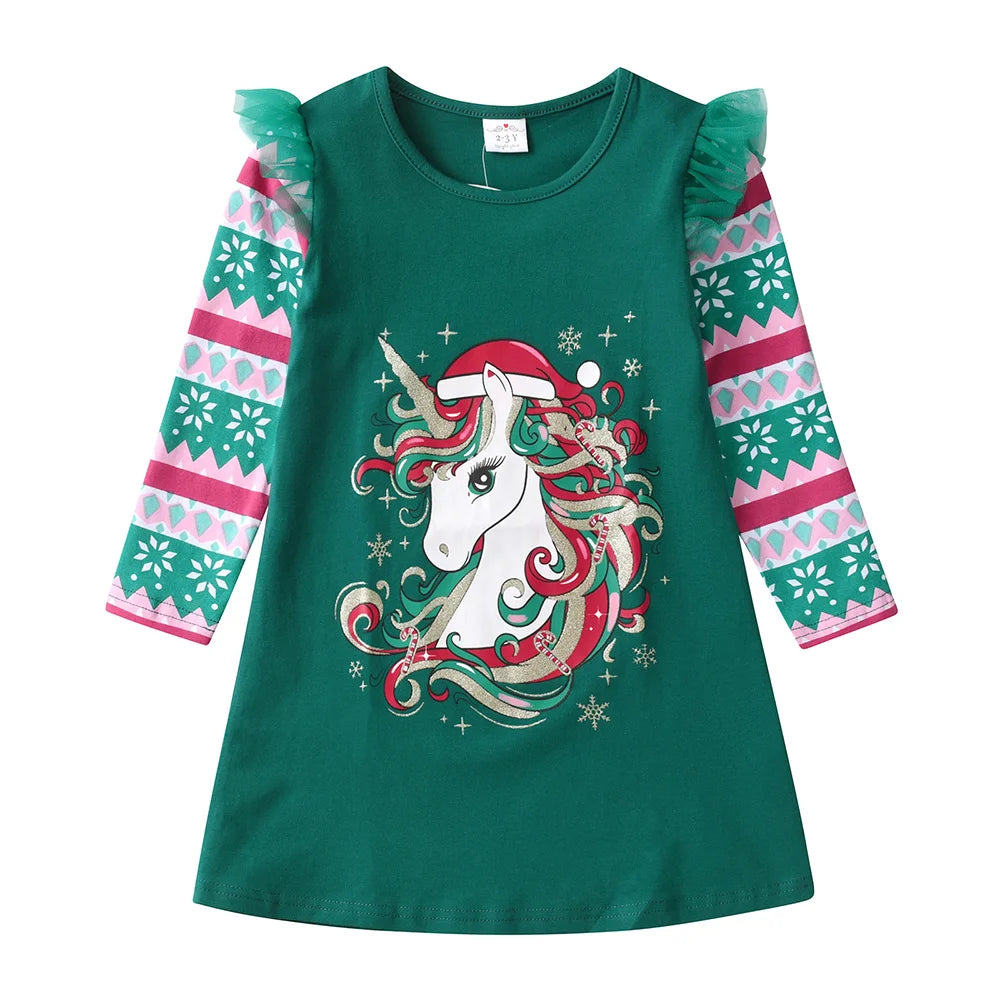 DXTON Girls Unicorn Cartoon Print Kids Green Cotton Print