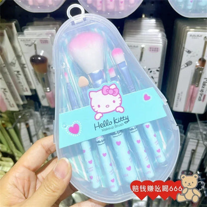 5pcs Sanrios HelloKitty Makeup Brush Makeup Eye Shadow Brush Set Portable Tin Box Eye Shadow Blush Beauty Tool Travel Convenient