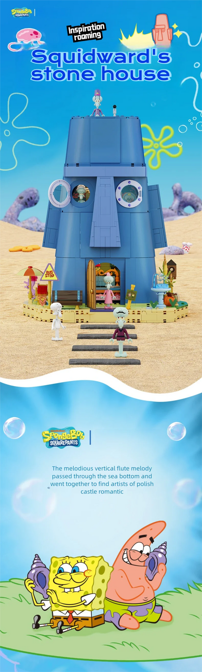 Spongebob Cartoon Krusty Krab Restaurant Building Blocks Creative Canteen Scenes Model Bricks Desktop Ornaments Toy For Kid Gift