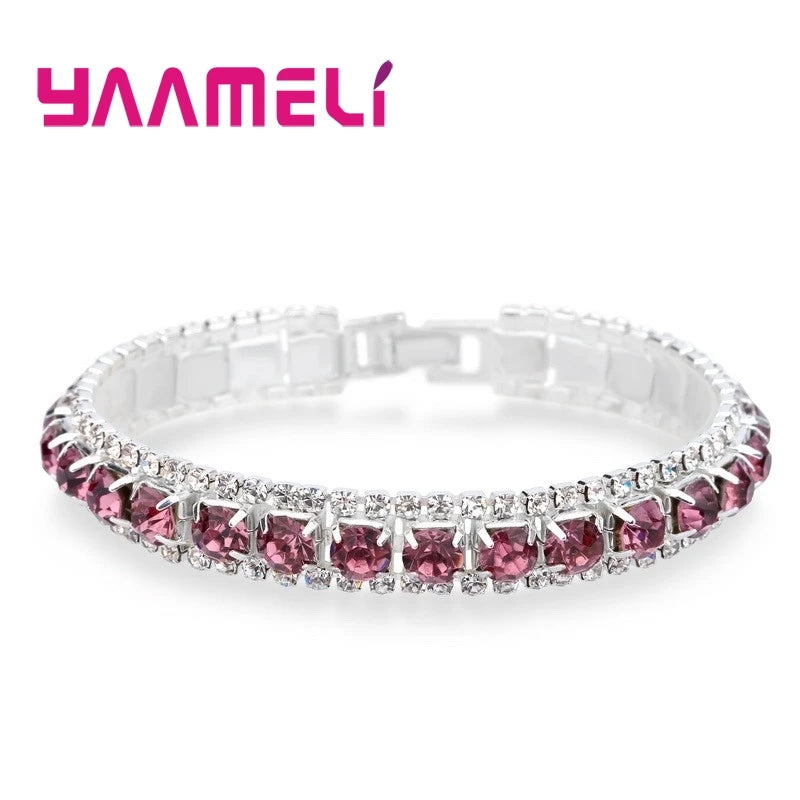 Top Sale 925 Sterling Silver Color Bracelet Full AAA Zircon Austrian Crystal Femme Women Link Chain Jewelry Bangles 14 Colors