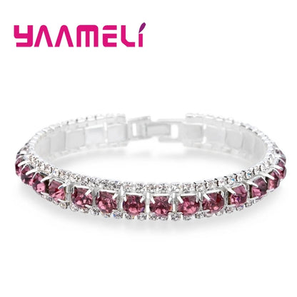 Top Sale 925 Sterling Silver Color Bracelet Full AAA Zircon Austrian Crystal Femme Women Link Chain Jewelry Bangles 14 Colors