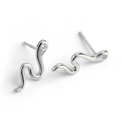 925 Sterling Silver Needle Pave Crystal Snake Type Stud Earrings for Women Simple Cute Animal Earrings Fashion Delicate Jewelry