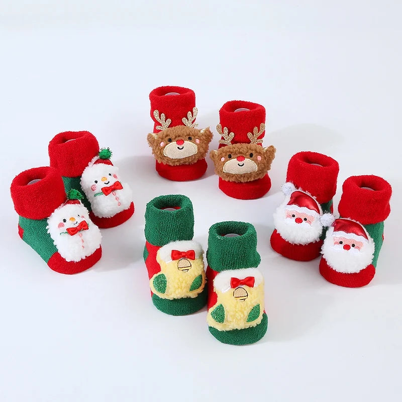 Winter Baby Sock Winter Cartoon Elk Tree Christmas Red Thick Warm Stocking Infant Anti-slip Floor Terry Sock Christmas Gift