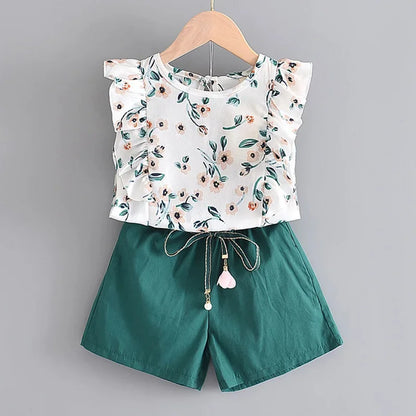 Bear Leader New Summer Casual Children Sets Chiffon Flowers Blue Girls Clothing Sets Kids Summer Set for 3-7 Years