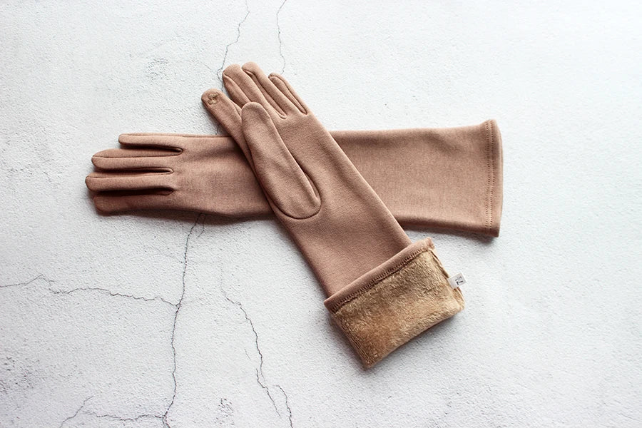 Cotton Long Gloves for Women's Stretch Autumn and Winter Warmth 38cm Windproof and Sun Resistant Knitted Sleeves