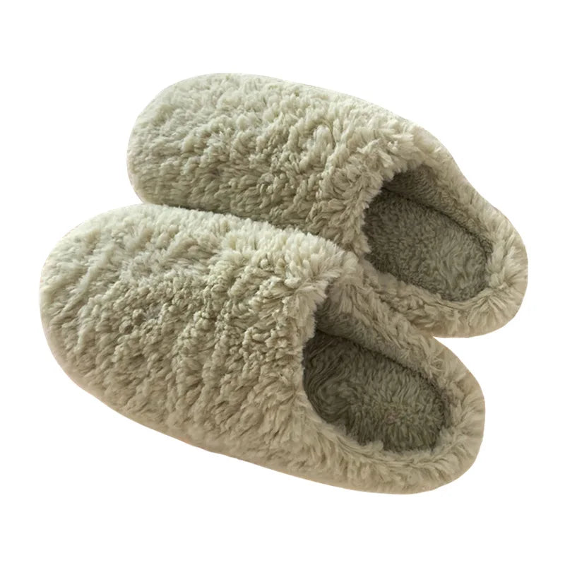 Japanese Simple Solid Color Home Slippers For Women Fluffy Winter Warm Indoor Bedroom Slides Female Furry Shoes