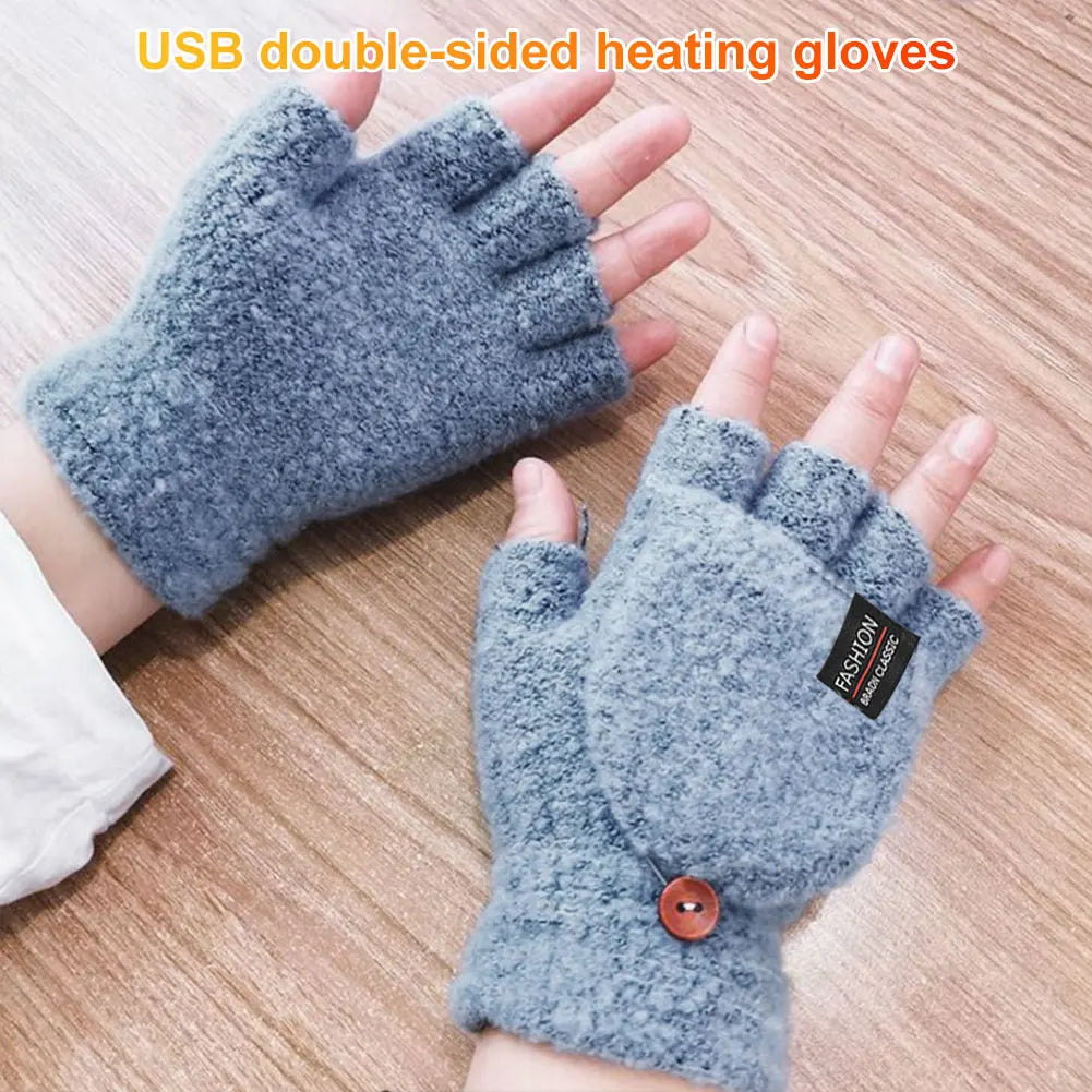 USB Electric Heated Gloves Adjustable Temperature Full Half Finger Warmer Touchscreen Electric Thermal Gloves Warm Winter Warmer