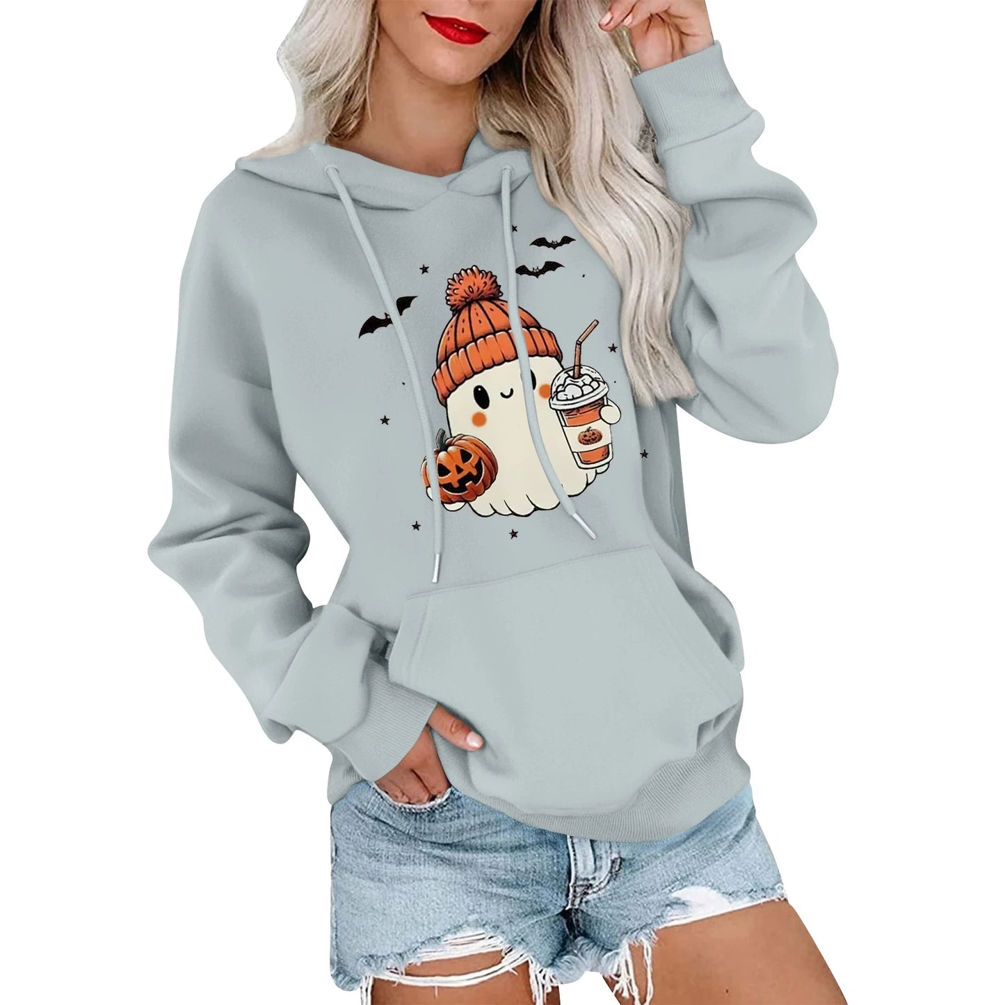 Women Halloween Printed Hoodie Casual Long Sleeve Sweatshirt Fashion Oversize Pullover Cozy Winter Streetwear Chic Loungewear