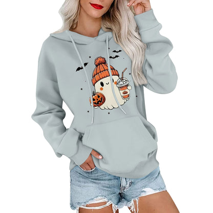 Women Halloween Printed Hoodie Casual Long Sleeve Sweatshirt Fashion Oversize Pullover Cozy Winter Streetwear Chic Loungewear