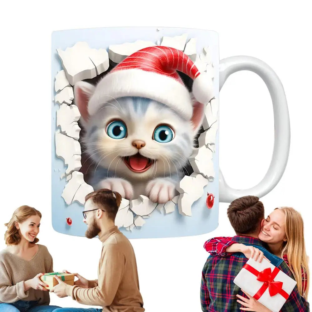 Cat Coffee Mug Ceramic 3D Visual Cat Milk Cup Creative Coffee Cups For Mulled Drinks Unique Cat Lovers Gifts Cups For Tea
