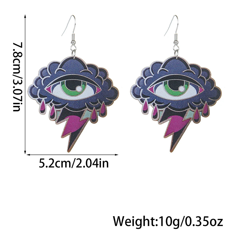 EtherealBe Halloween devil eye earrings featuring a colorful design with dripping details
