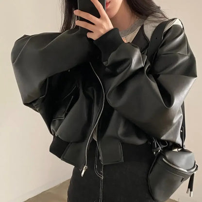 EtherealBe Women's Faux Leather Hooded Jacket