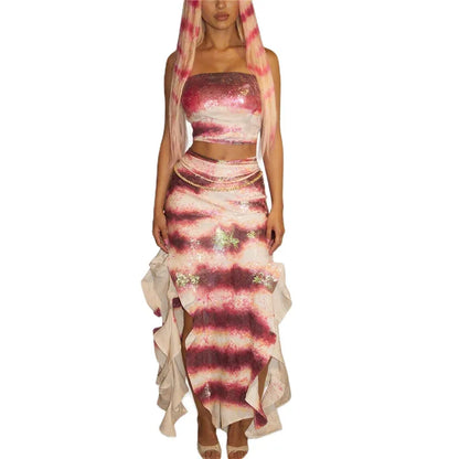 Halloween Shark Tale Costume for Adults Oscar and Lola Couple Costume Halloween Women Sparkle Ruffle Hem Strapless Fish Cosplay