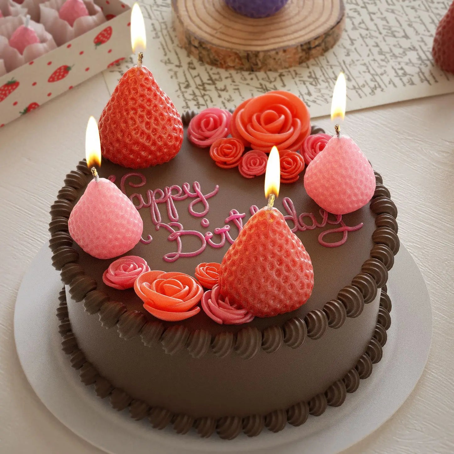 4Pcs Strawberry Shaped Silicone Candle Mold DIY Handmade Fruit Scented Candles Soap Craft Casting Molds Home Valentine's Day Dec