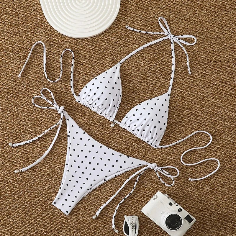 Trend Bikinis 2026 Women's Swimsuit Sexy Pearl Micro Bikinis Sets Dot Print Female Swimwear for Woman Bathing Suits Beachwear
