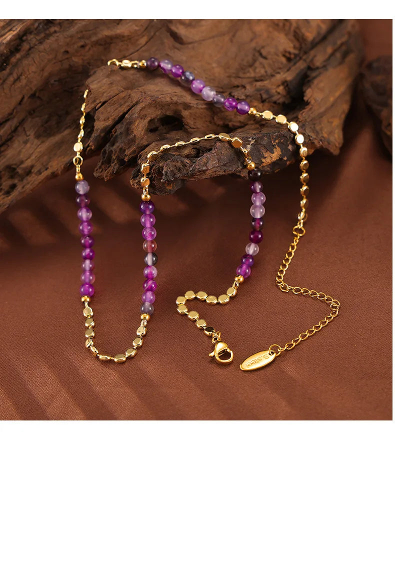 Gorgeous Purple Beaded Necklace for women Copper Nature Agate Chain Charm Jewelry Wholesale