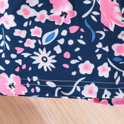 Kids Clothes Sets For Girls Pink Graffiti Print Fly-Sleeve Clothes And Print Shorts Children's Fashion 2PCS For Girls 4-7 Years