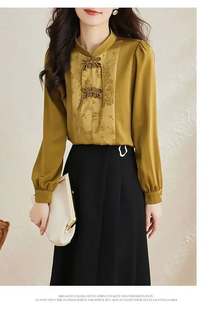 Early Spring Tops for Women Shirts for Spring Wear 2025 New French Temperament New Chinese Puff Sleeve Cardigan