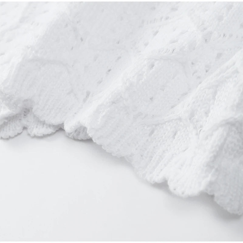 Sexy Women Crochet Hollow Out Patchwork Top Suits Fashion Round Neck Cardigan Crop Shorts Sets Summer Female Beach Party Outfit