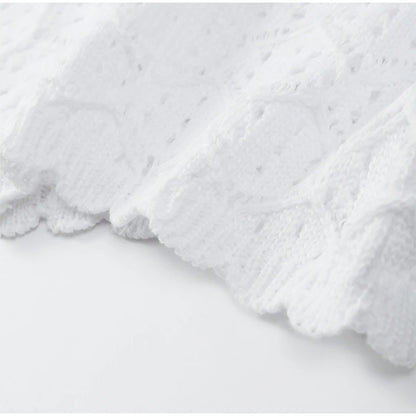 Sexy Women Crochet Hollow Out Patchwork Top Suits Fashion Round Neck Cardigan Crop Shorts Sets Summer Female Beach Party Outfit