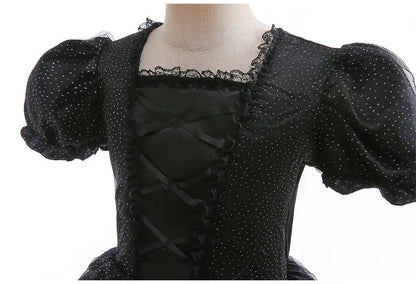 Halloween Costume For Kids Black Witch Dress Luxury Lace Sequin Evil Role Playing Costume Maleficent Dress Up Outfit Ghost Bride