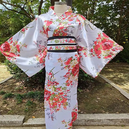 Cosplay Costume Traditional Japanese Kimono Japanese Style Printed Floral Sakura Girl Kimono Dress Elegance Asian