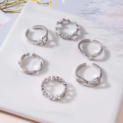 12pcs/Set Kpop Jewelry Open Heart Shape White Copper Alloy Toe Rings Foot Ring Set Korean Style Accessories Women Accessories