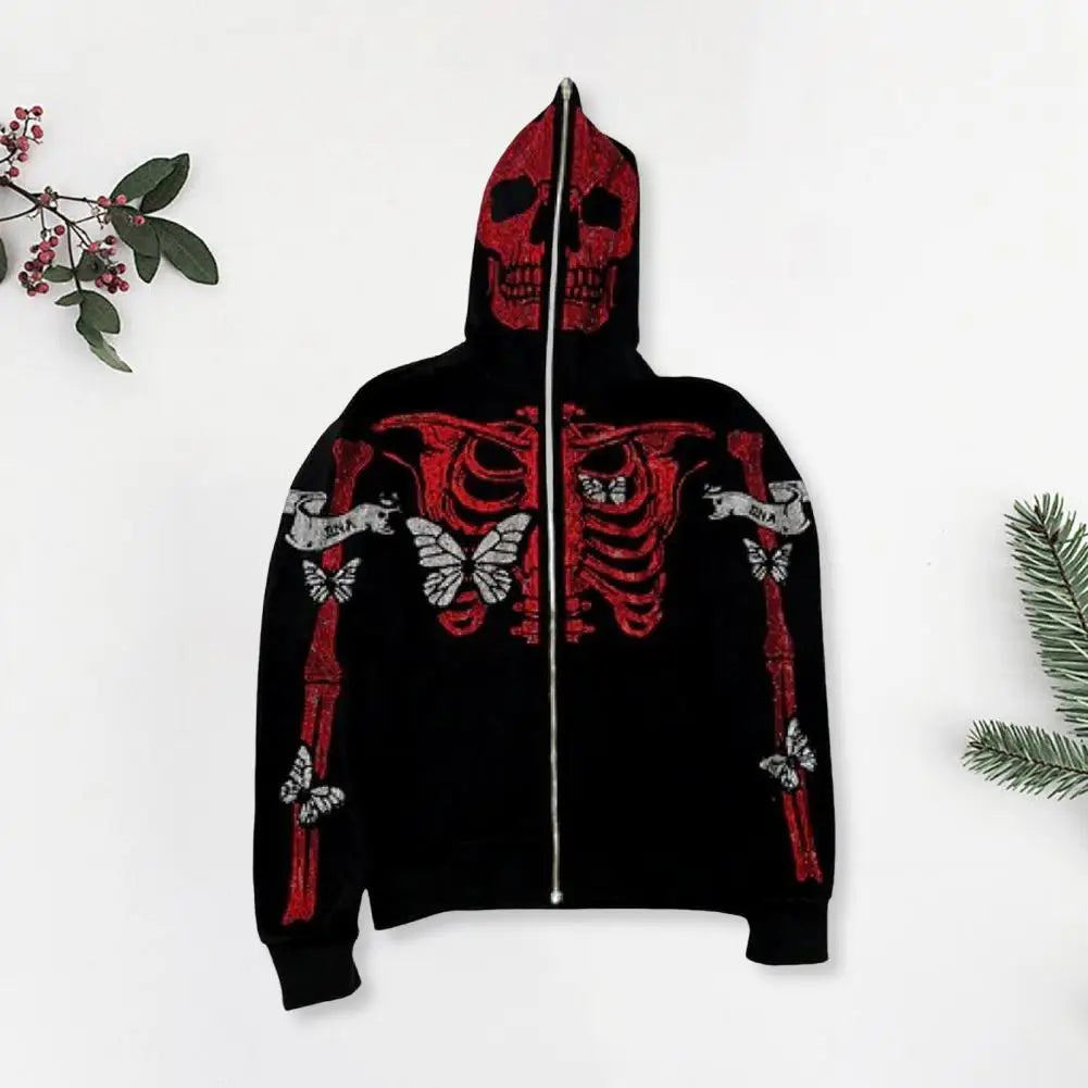 Unisex Hoodie Rhinestone Ghost Skeleton Halloween Hoodie with Zipper Closure Pockets for Unisex Party Cosplay Costume Fall