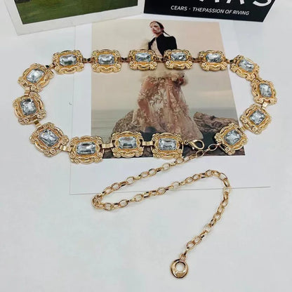 New fashion ladies belt, casual retro ladies belt, versatile acrylic crystal metal chain ladies belt , LR1573