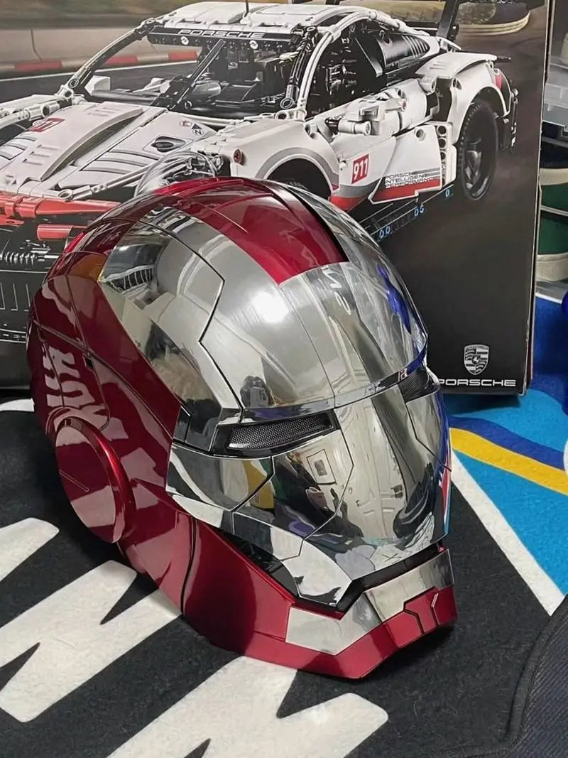 Iron Man 1/1 Cosplay Helmet Mk5 Electric Voice Control Helmet Led Eyes Metal Mask Model Toys Children Adults Christmas Gift