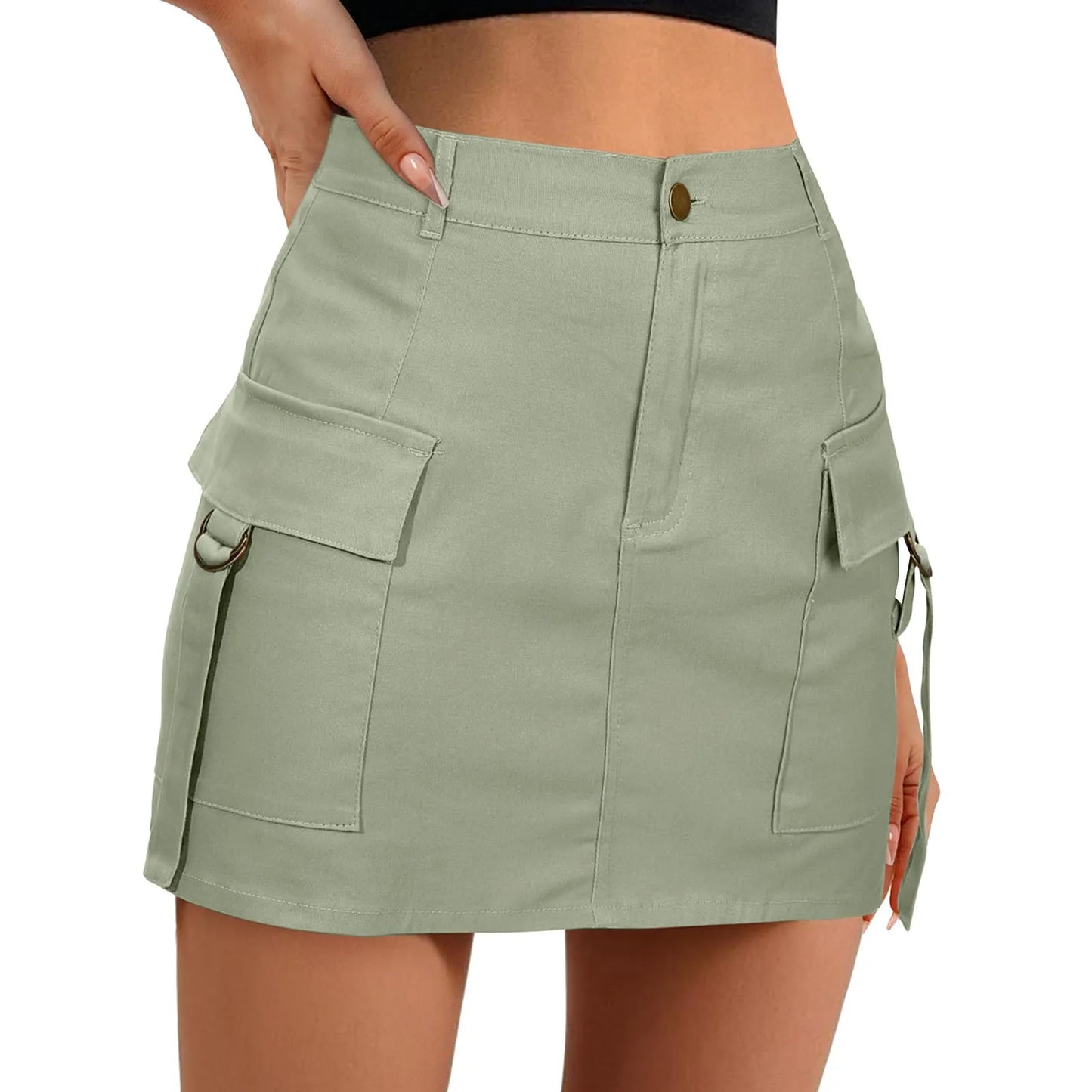 Low Waist Cargo Skirt Women Solid Button Mini Skirt With Pockets Fashion Casual Wrapped Hip A Line Skirt Y2k Girl Streetwear