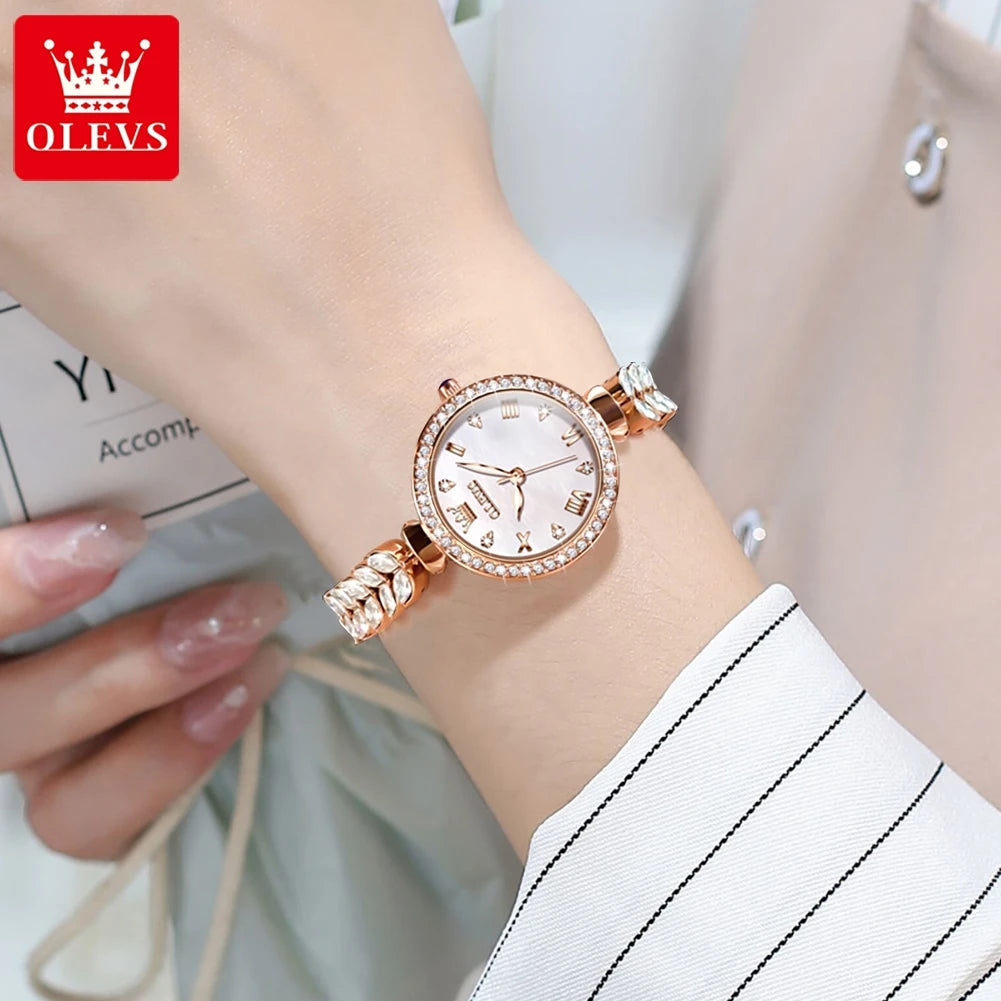 OLEVS 9971 Women's Watches Elegant Fashion Original Wristwatch Waterproof  Fish Bone Strap Luminous Hand Diamond Bezel Reloj