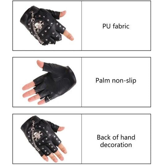 Punk Gothic Fingerless Biker Gloves PU Leather Half Finger Gloves for Men Drop Shipping