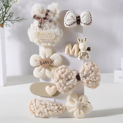 8Pcs/Set Korean Cartoon Hair Clips for Girls Winter Cute Plush Flower Rabbit Hairpins Knitting Barrettes Kids Hair Accessories