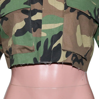 Women's Clothes Coats Casual Fashion Camouflage Print Large Pocket Lapel Long Sleeve Short Jacket for Women