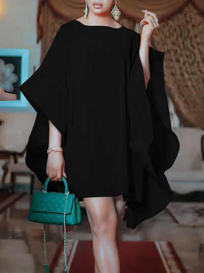 Lemongor 2024 New Elegant Batwing Sleeve Party Evening Orange Dress Summer Fashion Solid Color Round-neck Mini Dresses For Women