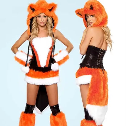 Sexy plush costume set for women with big tails, wolves, leopards, penguins, frogs, caterpillars, role-playing, winter Halloween