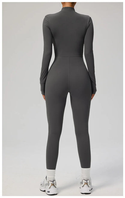 TRY TO BN Sports Yoga Jumpsuit Long Sleeves Zipper Sportswear Fitness Pants Workout Bodysuit One Piece Tights Women Gym Clothing