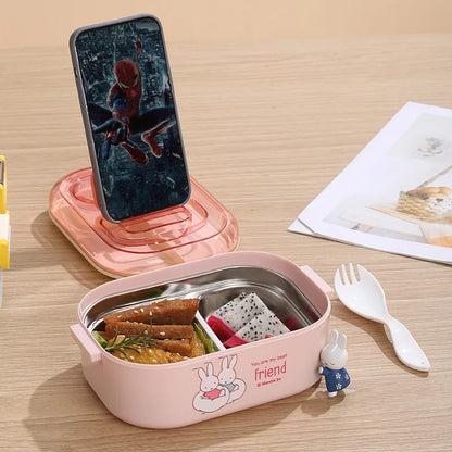 Kawaii Miffy Stainless Steel Divided Lunch Box Water Heated Student Lunch Box Cartoon Portable Bento Box Christmas Gift Toy