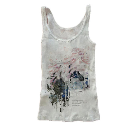 2000s Tops Vintage Gothic Women Corset Tank Top Y2k Style Print Emo Punk Streetwear Graphics Camisole  Grunge Crop Top Baby Tees