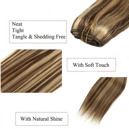 7Pcs 120G Clip In Hair Extensions 100% Human Hair Double Weft Remy Hair Extension Clip In Medium Brown Mix Dark Blonde For Girl