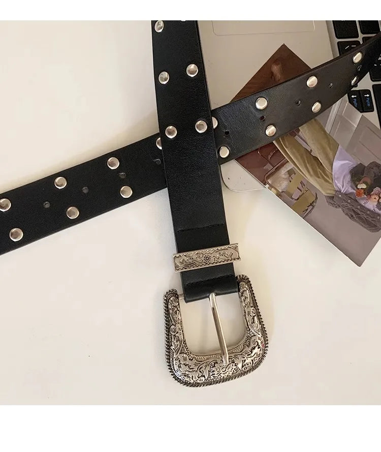 Heavy Retro Rivet Belt Women's Fashion Personality High-End With Jeans 2024 New Belt Trend