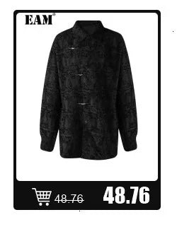 [EAM] Orange Big Size Casual Knitting Cardigan Sweater Lapel Long Sleeve Women New Fashion Tide Spring Autumn 2026 1DJ3315