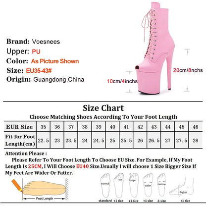 2025 New Pink Peep Toe 20cm/8Inch High Stripper Pole Dancing Women's Shoes Women Sexy Fetish Stiletto Heels Lace Up Short Boots