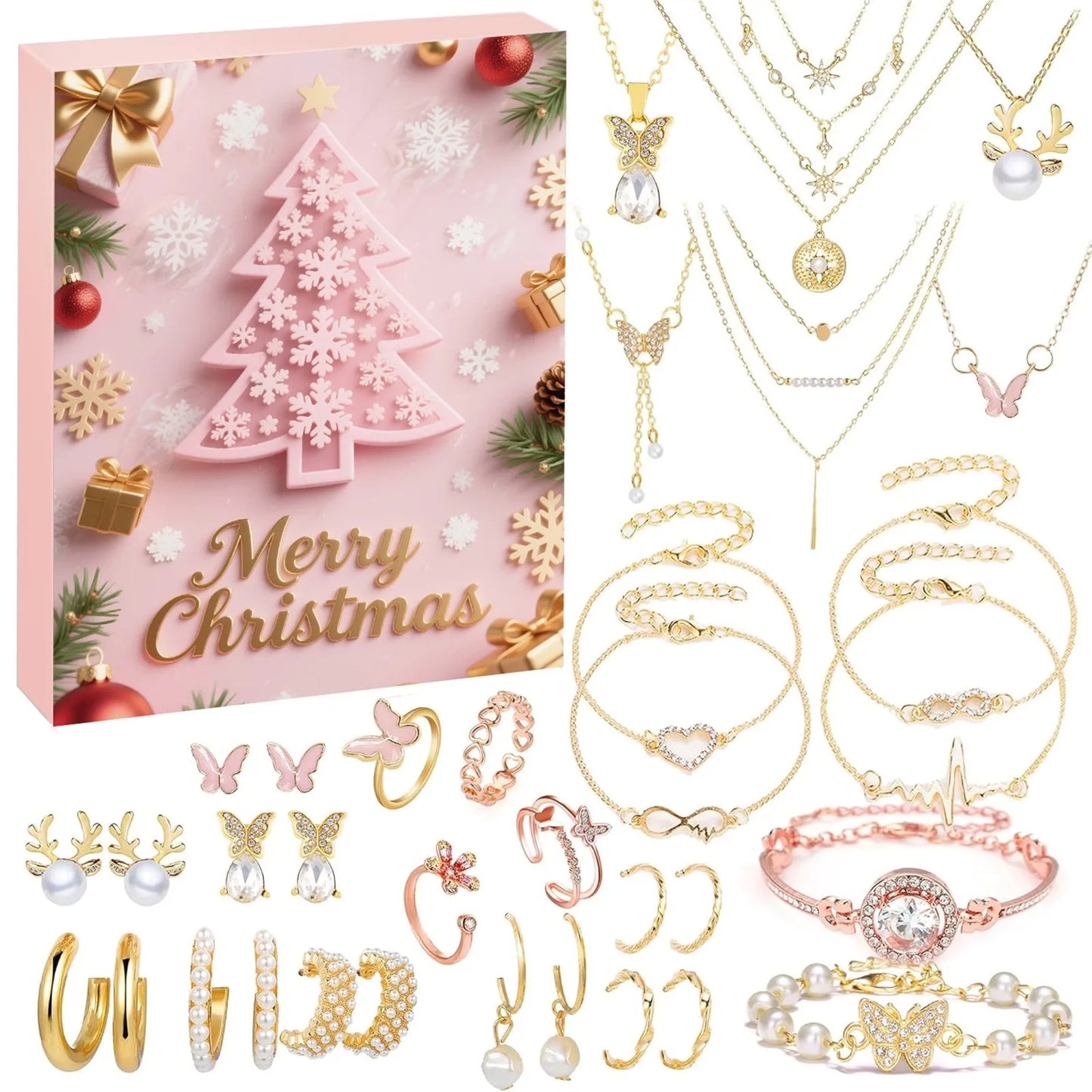 Christmas Countdown Calendar 24 Days Christmas Decorative Countdown Advent Calendar Necklace Bracelet Earrings Christmas Gifts