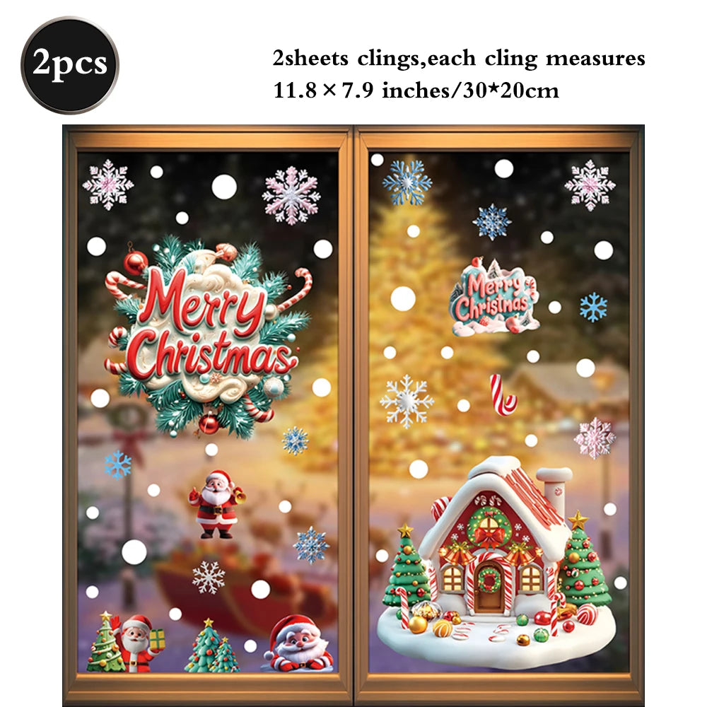 Christmas Window Static Clings Snowman Santa Claus Snowflake Reindeer Cute Xmas Decoration Decal Sticker Home Ornaments Supplies