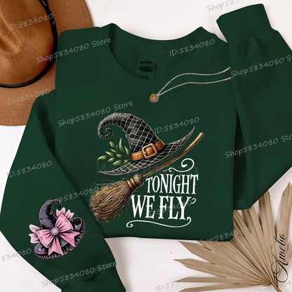 EtherealBe Halloween witch hat sweatshirt for women with green color and stylish graphics