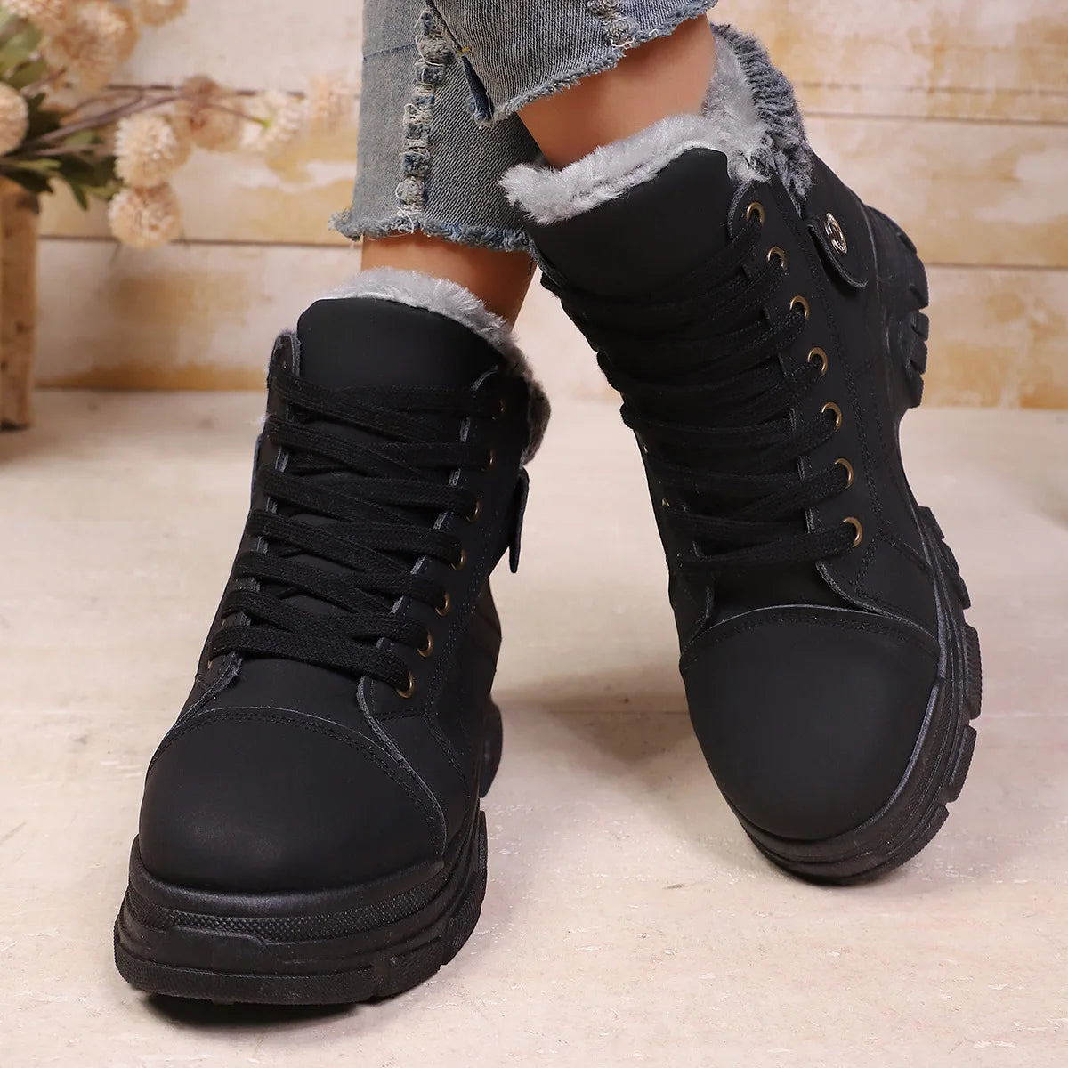 Winter Women's Boots Fashion High Top Warm Cotton Boots 2026 Winter New Women's Snow Boots Leather Casual Ankle Boot Botas Mujer