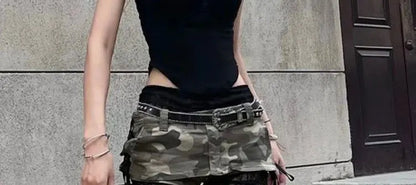 Summer Women Gyaru Coquette Camouflage Culottes Harajuku Shoujo 2000s Aesthetic Low Rise Mini Denim Skirt Korean Y2k Japanese