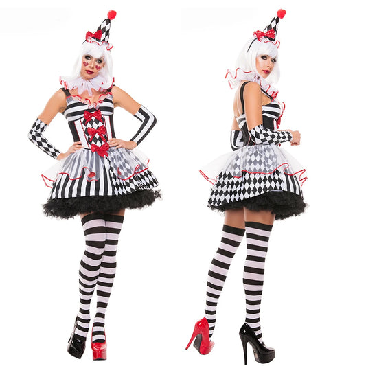 Halloween Costume Clown Dress for Women Cosplay Horror Circus Joker Costume Adult Party Stage Performance Fancy Dress